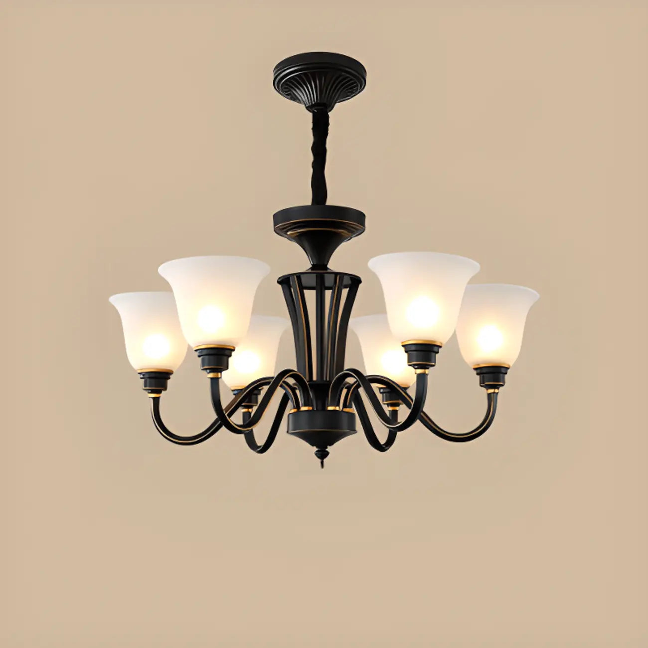 Multi-Light Vintage Metal Chandelier with White Glass Shade