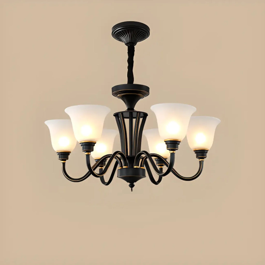 Multi-Light Vintage Metal Chandelier with White Glass Shade