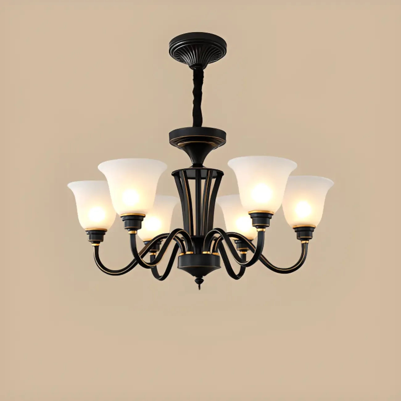 Multi-Light Vintage Metal Chandelier with White Glass Shade