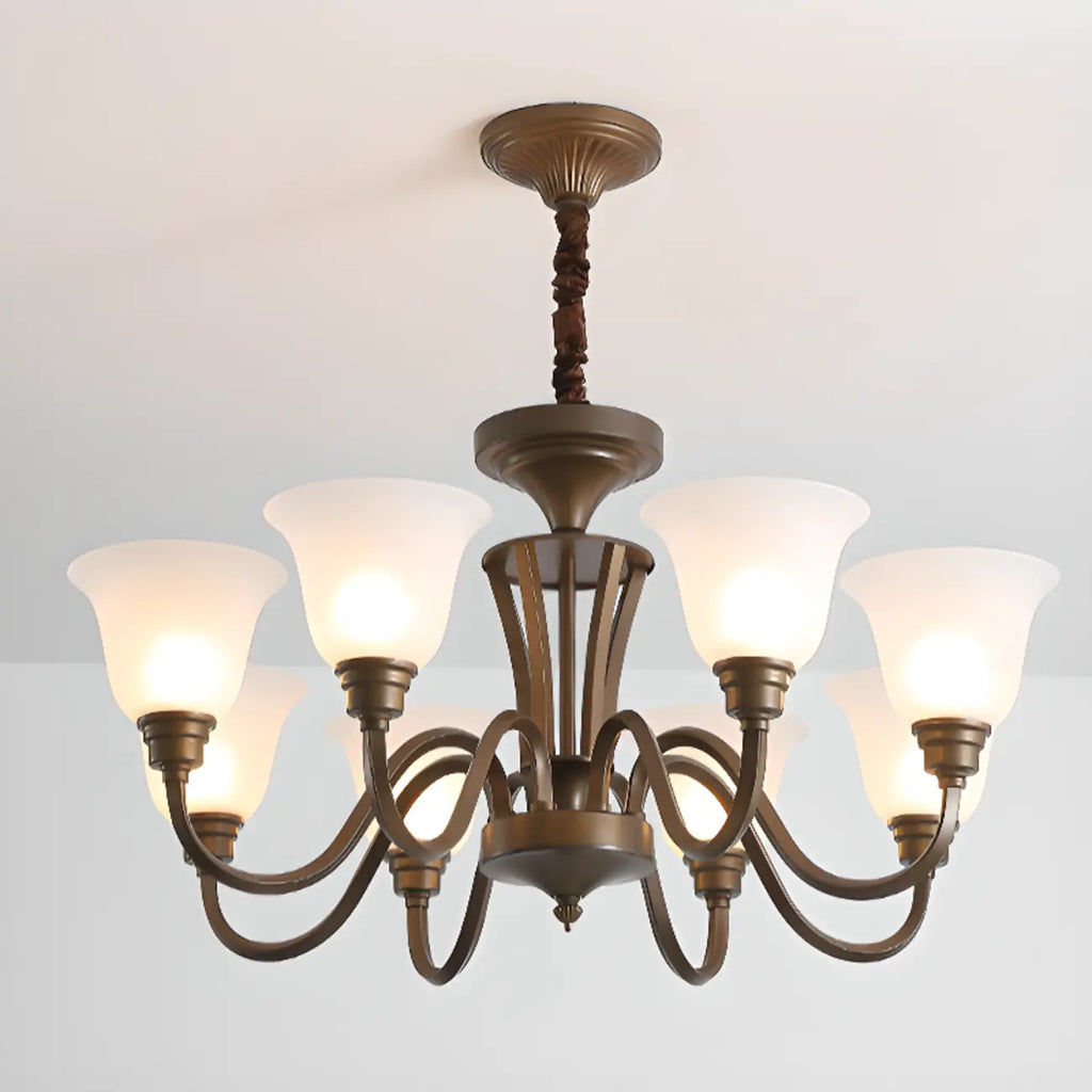 Multi-Light Vintage Metal Chandelier with White Glass Shade