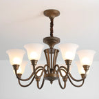 Multi-Light Vintage Metal Chandelier with White Glass Shade