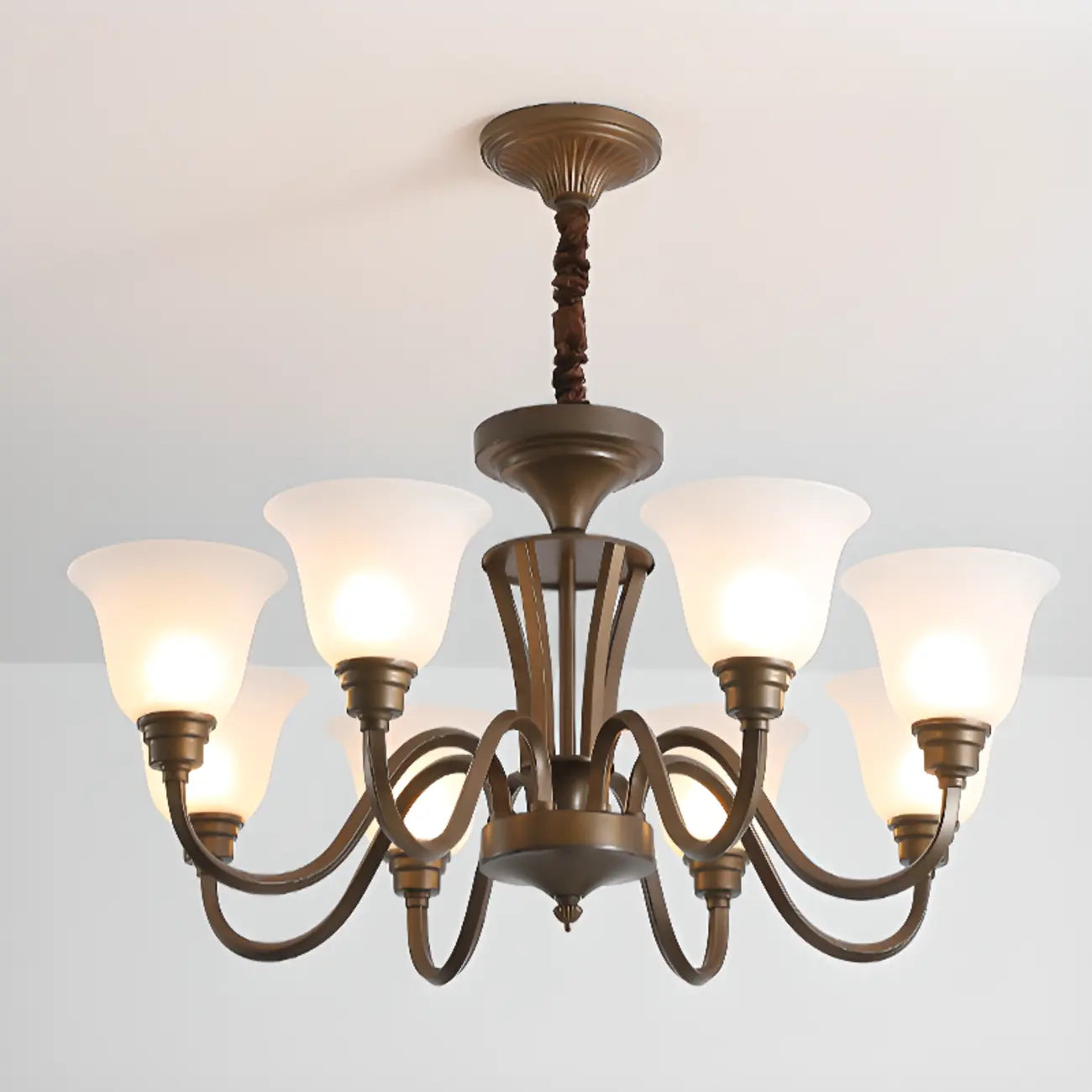Multi-Light Vintage Metal Chandelier with White Glass Shade