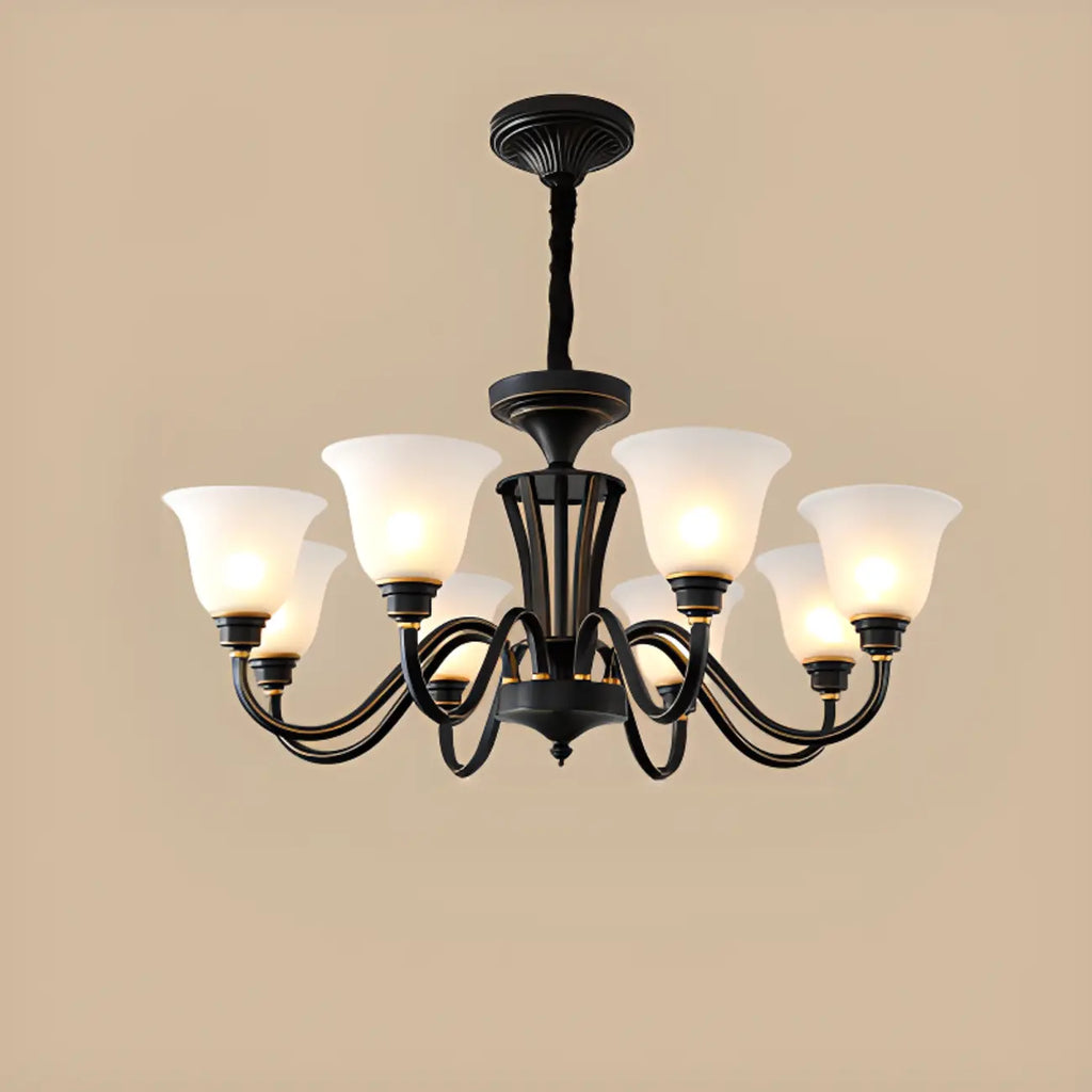 Multi-Light Vintage Metal Chandelier with White Glass Shade