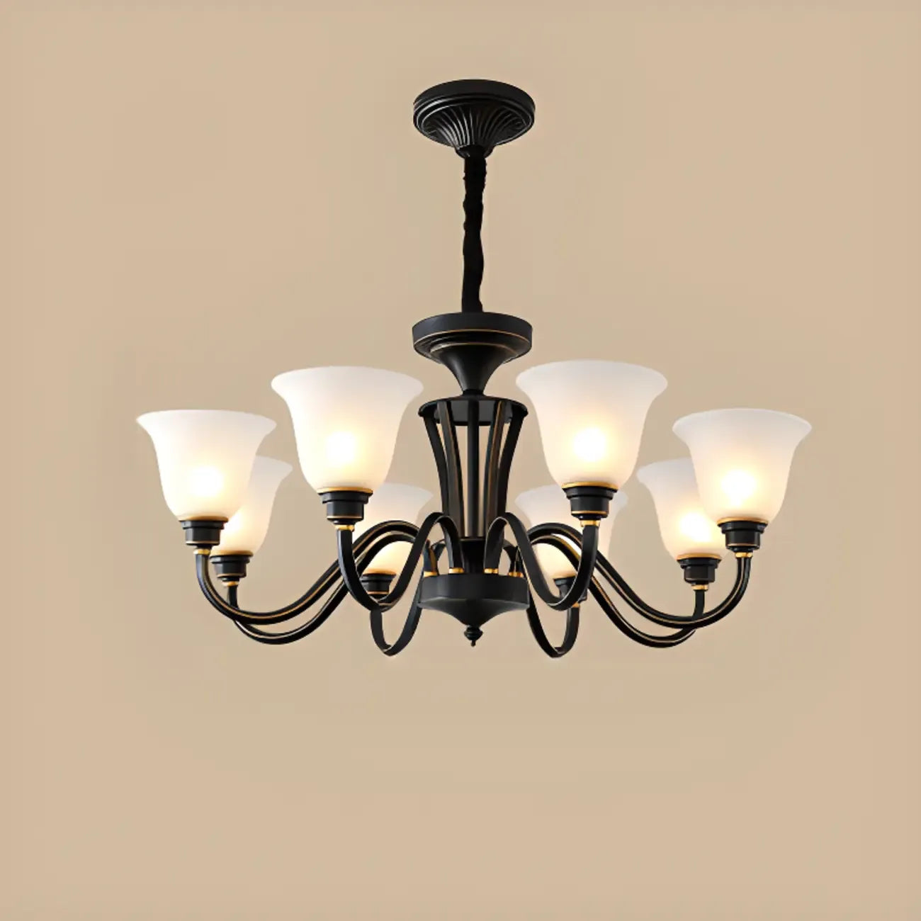 Multi-Light Vintage Metal Chandelier with White Glass Shade