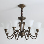 Multi-Light Vintage Metal Chandelier with White Glass Shade