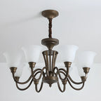 Multi-Light Vintage Metal Chandelier with White Glass Shade