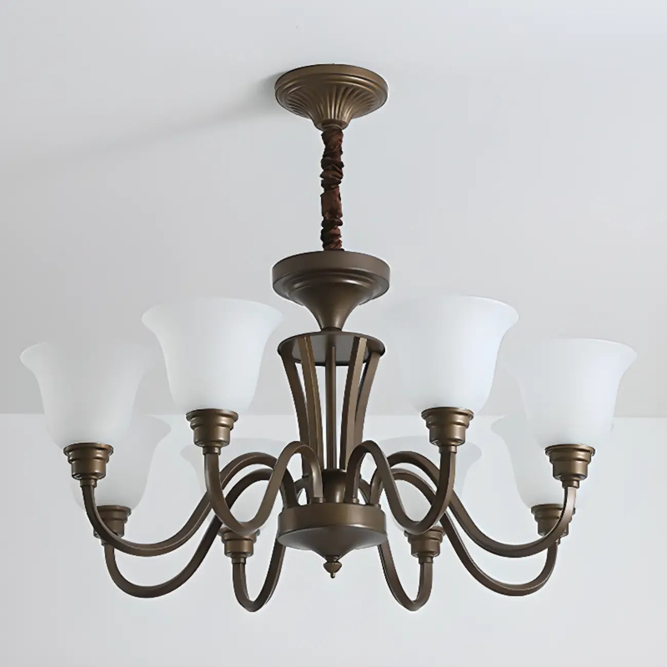 Multi-Light Vintage Metal Chandelier with White Glass Shade