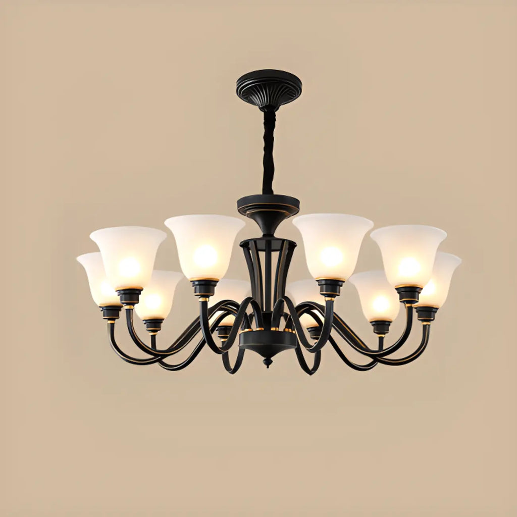 Multi-Light Vintage Metal Chandelier with White Glass Shade