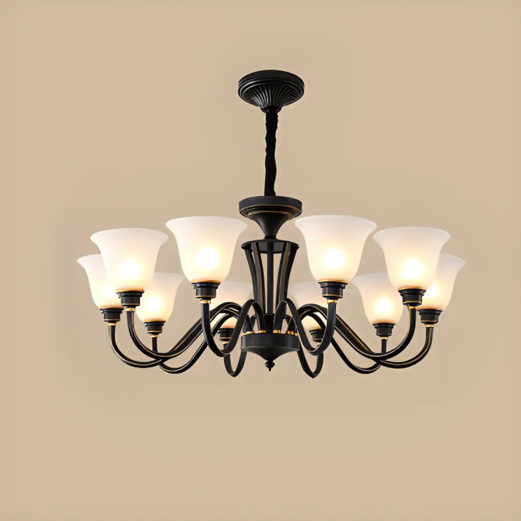 Multi-Light Vintage Metal Chandelier with White Glass Shade