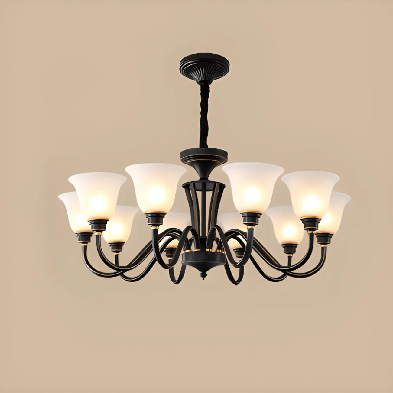 Multi-Light Vintage Metal Chandelier with White Glass Shade