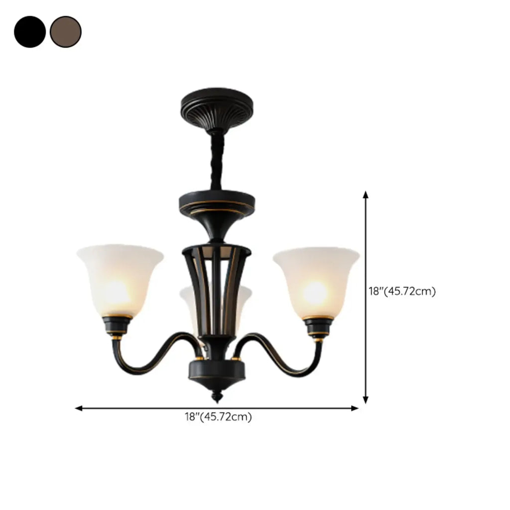 Multi-Light Vintage Metal Chandelier with White Glass Shade