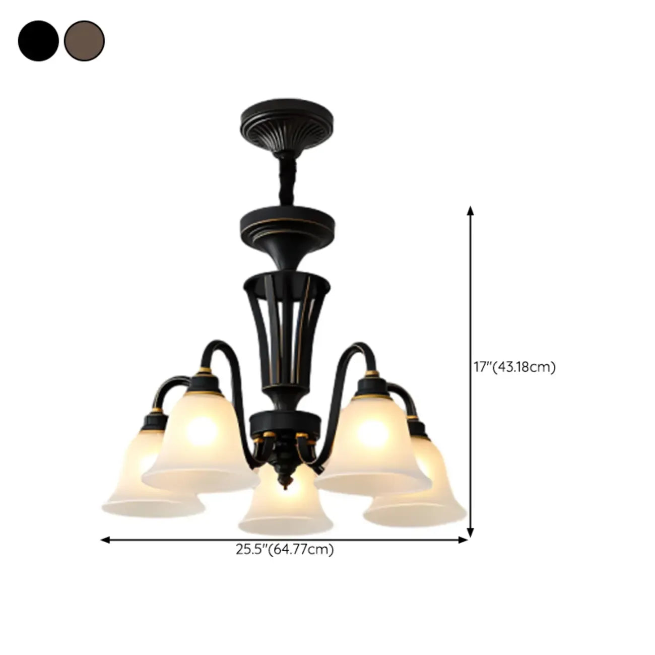 Multi-Light Vintage Metal Chandelier with White Glass Shade
