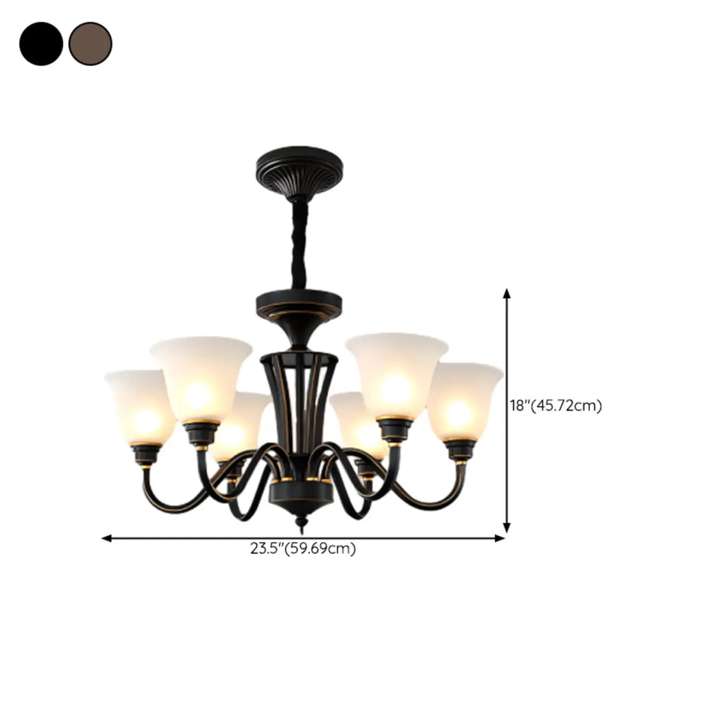 Multi-Light Vintage Metal Chandelier with White Glass Shade