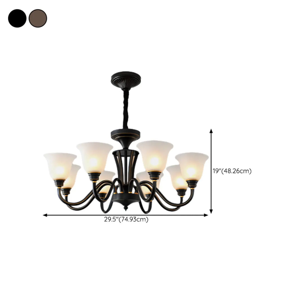 Multi-Light Vintage Metal Chandelier with White Glass Shade