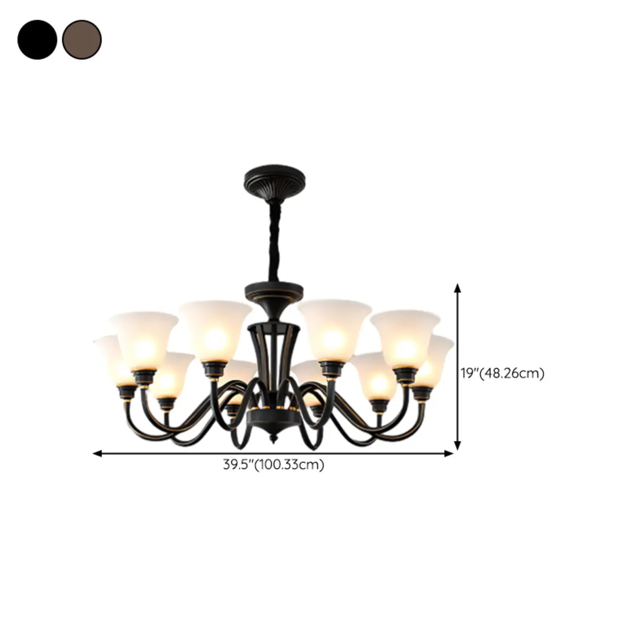 Multi-Light Vintage Metal Chandelier with White Glass Shade