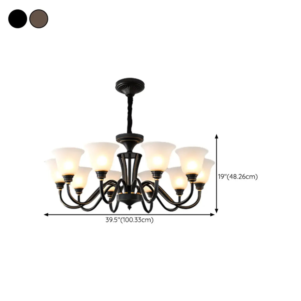 Multi-Light Vintage Metal Chandelier with White Glass Shade