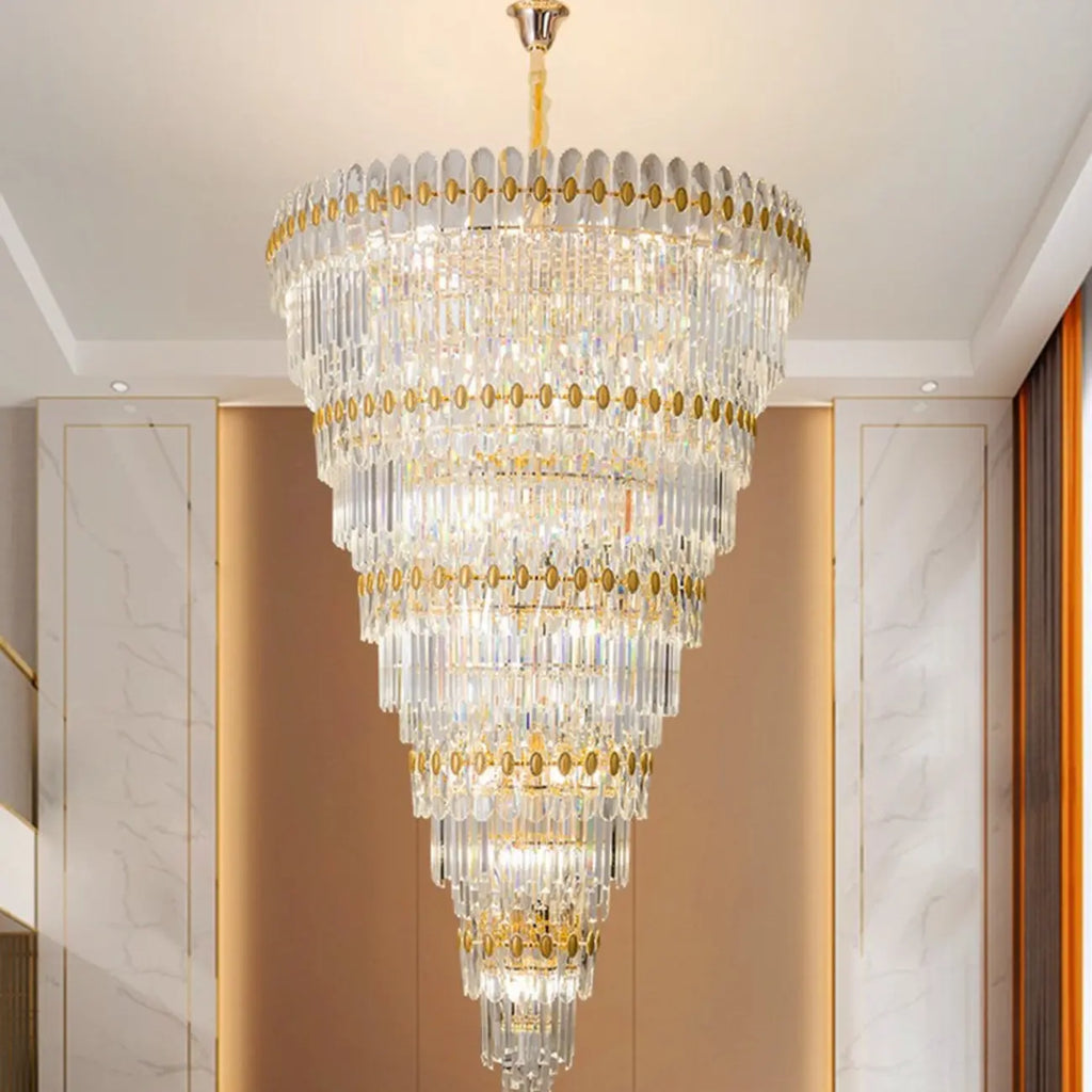 5-Tier Luxurious Crystal Chandelier for High Ceilings