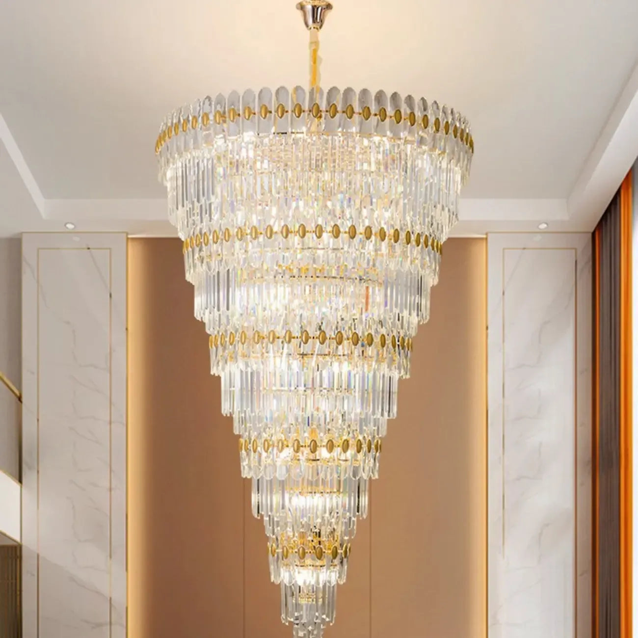 5-Tier Luxurious Crystal Chandelier for High Ceilings