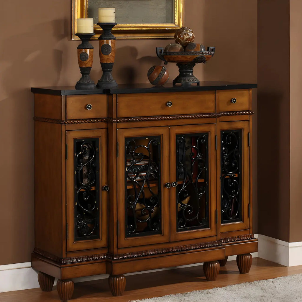 Retro Brown Wooden Sideboard with Glass Doors