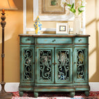 Retro Brown Wooden Sideboard with Glass Doors
