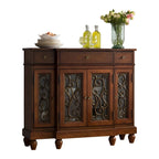 Retro Brown Wooden Sideboard with Glass Doors