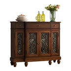 Retro Brown Wooden Sideboard with Glass Doors