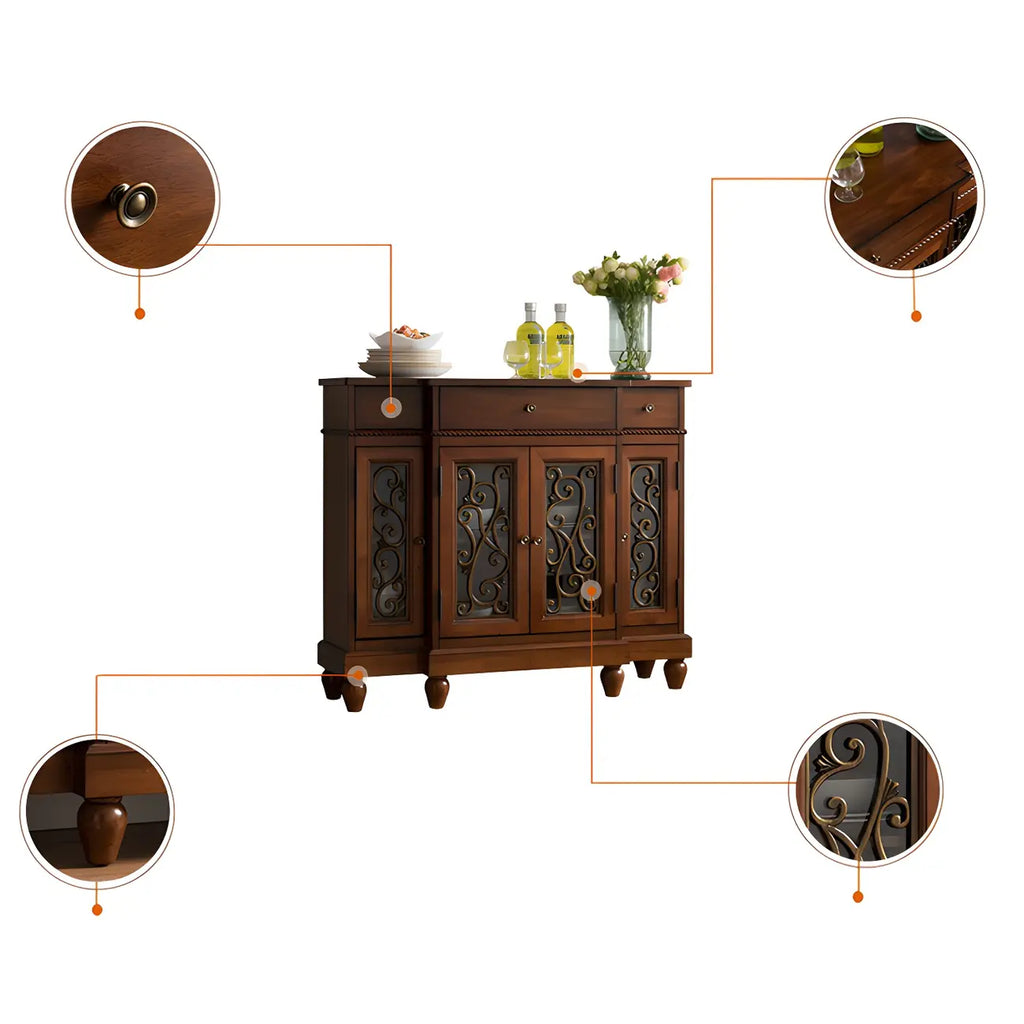 Retro Brown Wooden Sideboard with Glass Doors