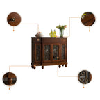 Retro Brown Wooden Sideboard with Glass Doors
