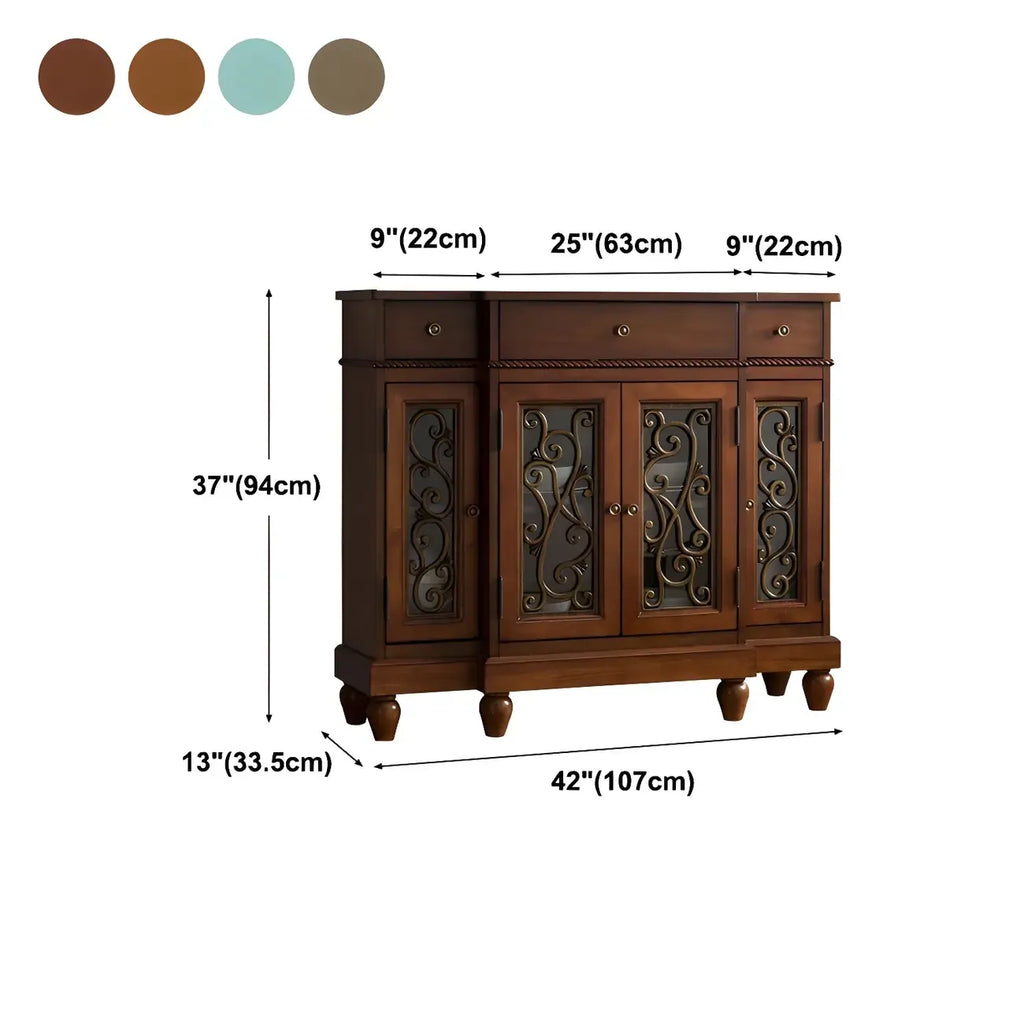 Retro Brown Wooden Sideboard with Glass Doors