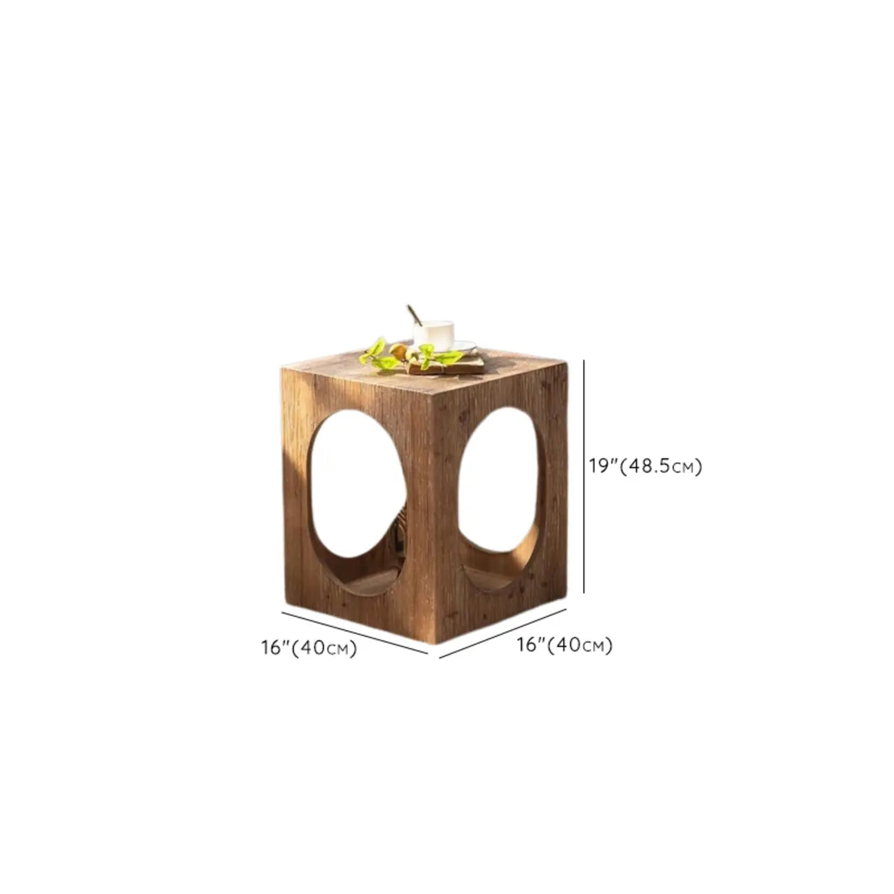 Natural Finish Square Rustic Wood End Table