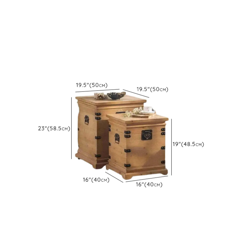 Natural Finish Square Rustic Wood End Table