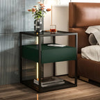 Modern Blue Nightstand with Glass Top and Drawer Storage