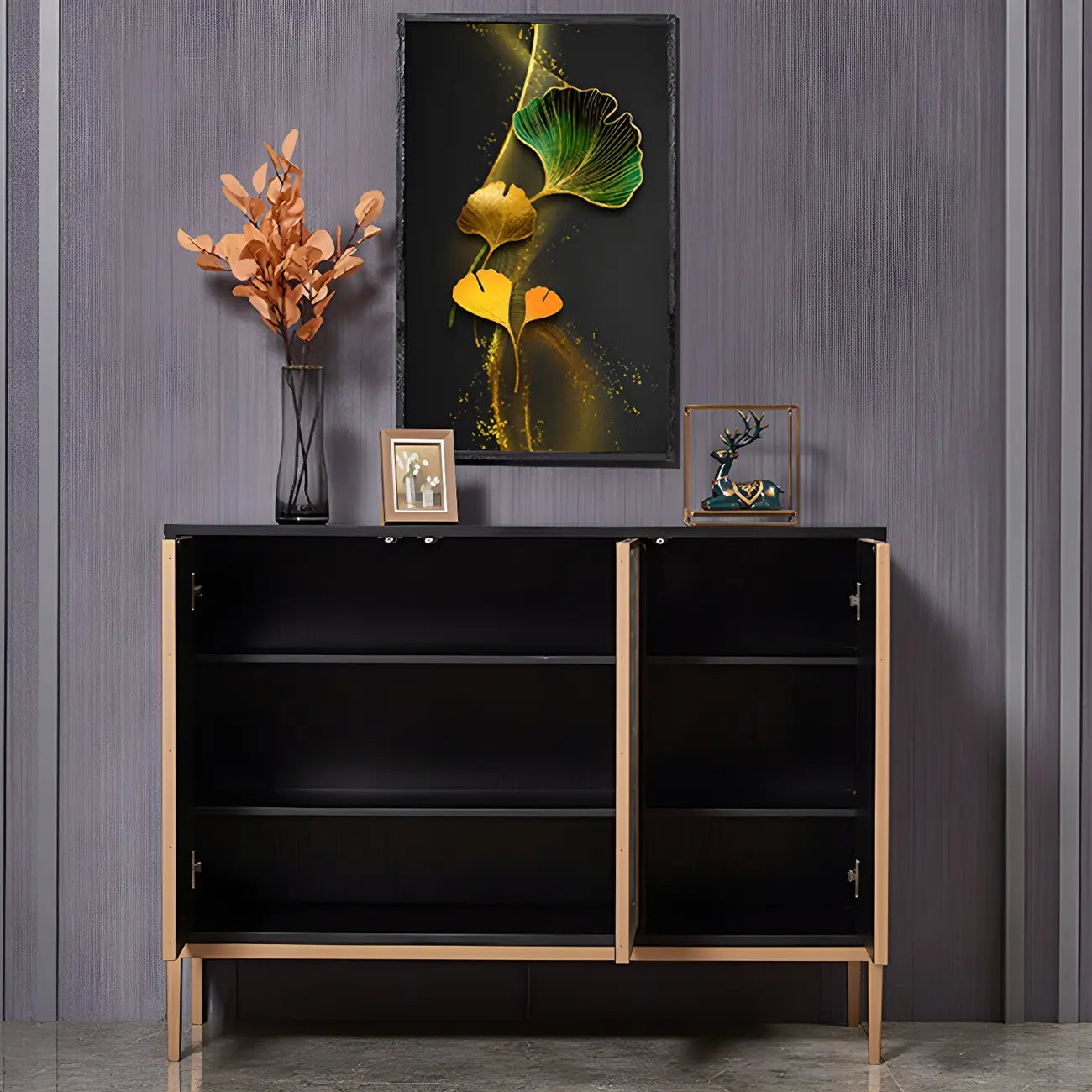 Modern Wooden Sideboard in Silver with Cabinets