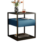 Modern Blue Nightstand with Glass Top and Drawer Storage