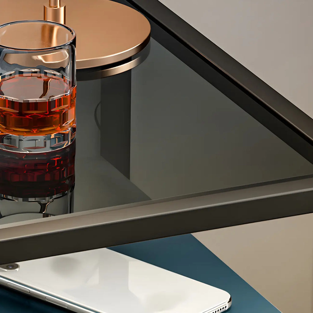 Modern Blue Nightstand with Glass Top and Drawer Storage