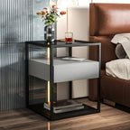 Modern Blue Nightstand with Glass Top and Drawer Storage