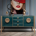 Modern Glossy Wooden Buffet Table with Drawers & Cabinets