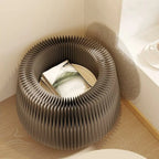 Foldable Round Accent White Drum End Table with Storage