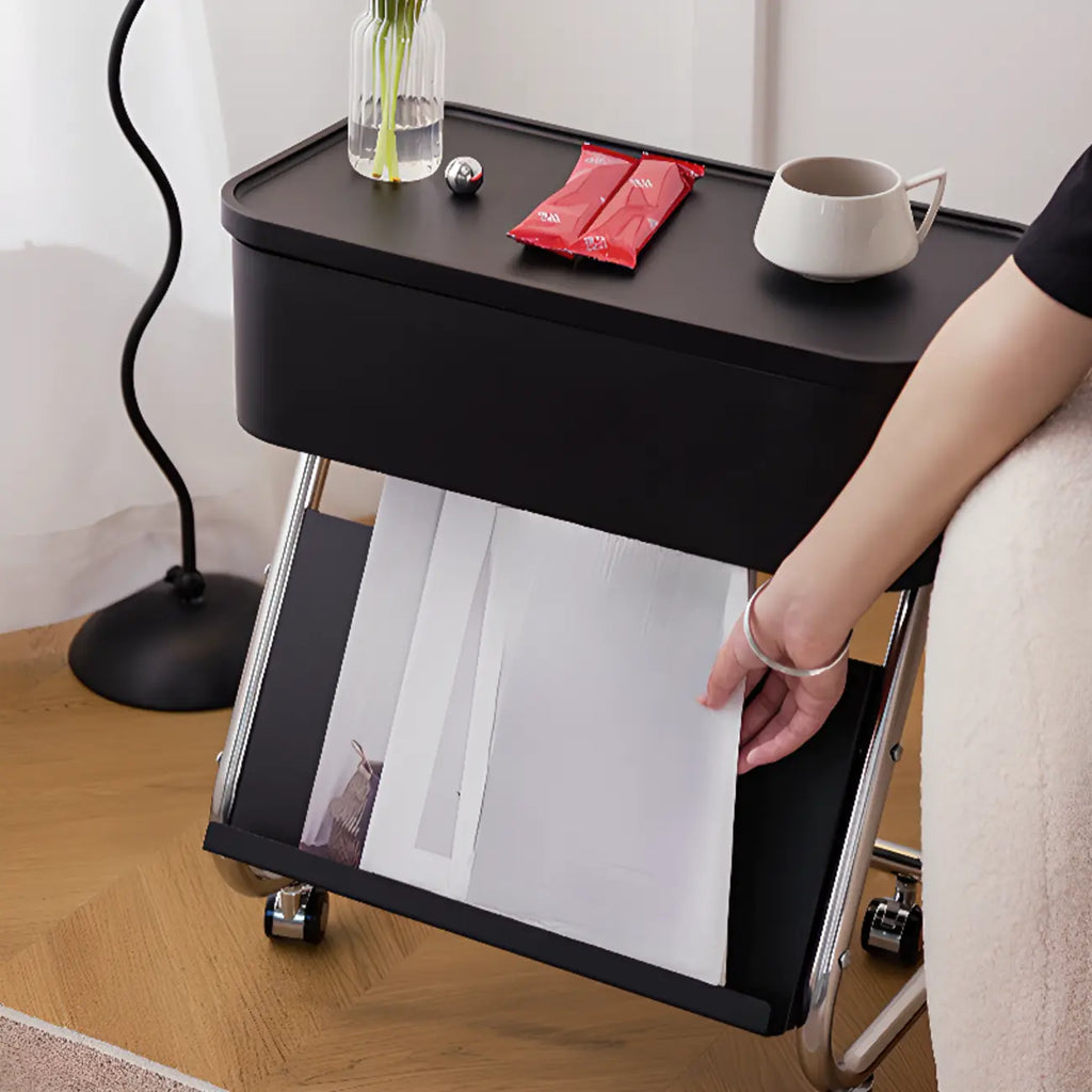 Rolling Metal Storage C-Shaped Side Table with Magazine Rack