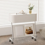 Rolling Metal Storage C-Shaped Side Table with Magazine Rack