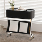 Rolling Metal Storage C-Shaped Side Table with Magazine Rack