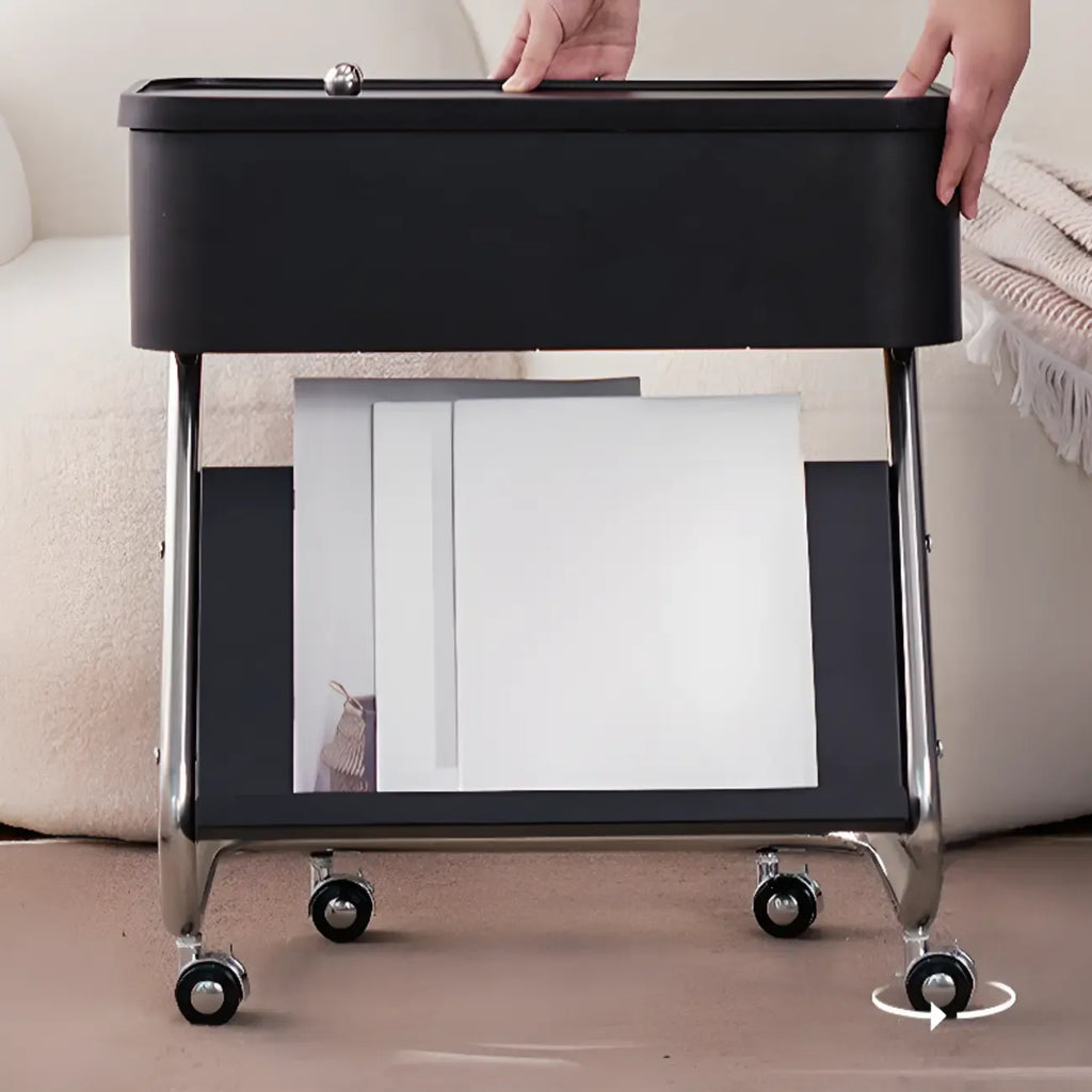Rolling Metal Storage C-Shaped Side Table with Magazine Rack