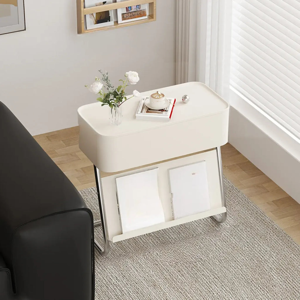 Rolling Metal Storage C-Shaped Side Table with Magazine Rack