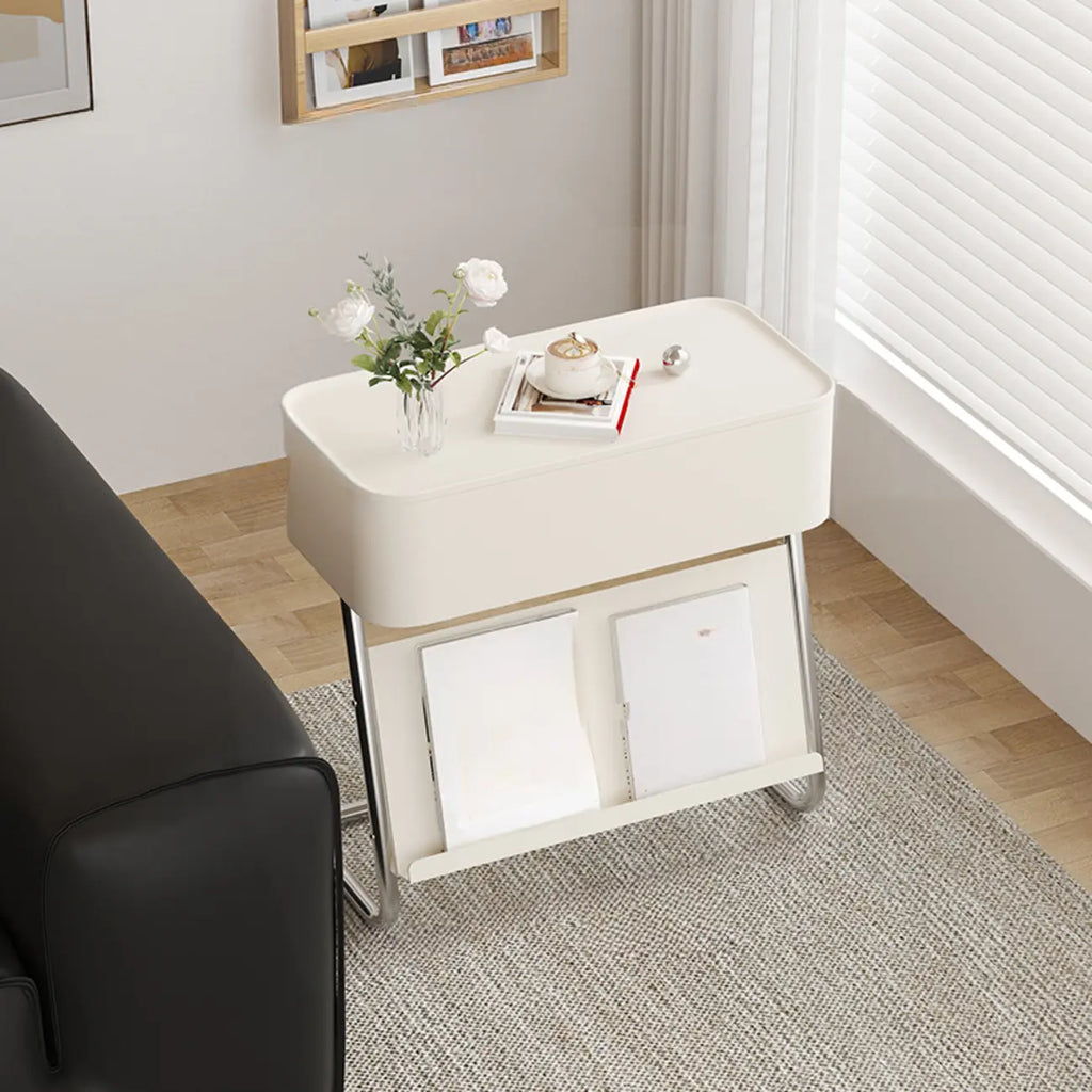 Rolling Metal Storage C-Shaped Side Table with Magazine Rack