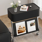 Rolling Metal Storage C-Shaped Side Table with Magazine Rack