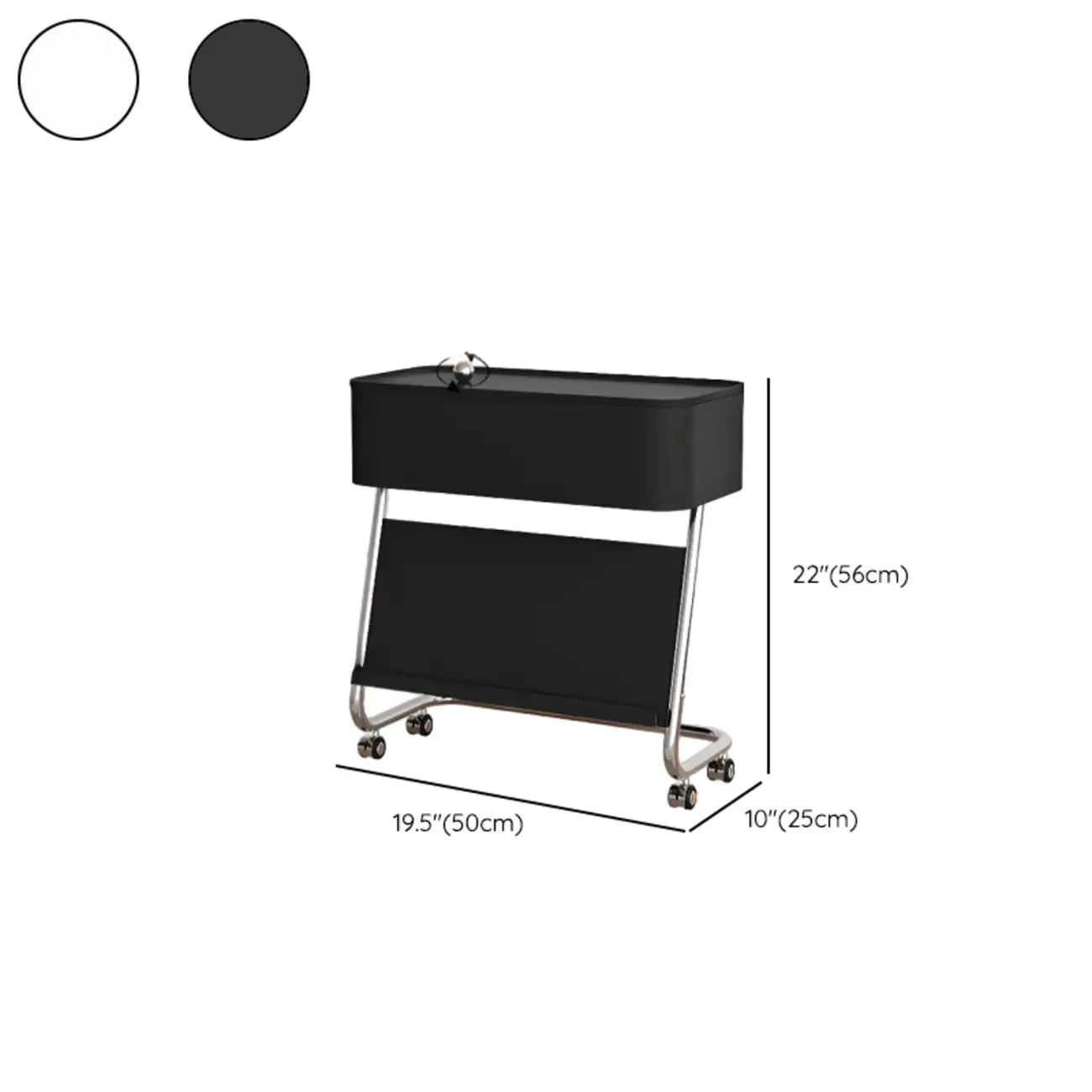 Rolling Metal Storage C-Shaped Side Table with Magazine Rack