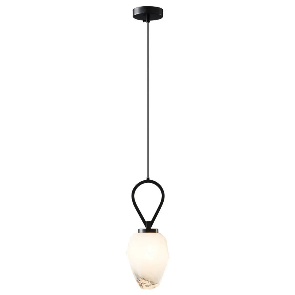 White Glass Pendant Light with Long Cord for Bedside