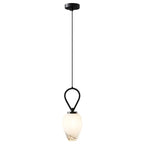 White Glass Pendant Light with Long Cord for Bedside