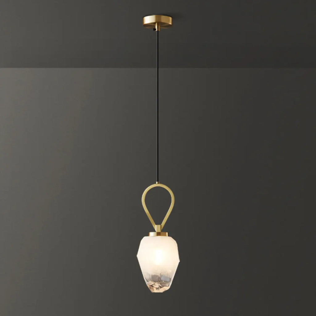 White Glass Pendant Light with Long Cord for Bedside