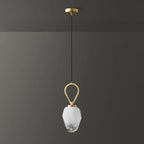 White Glass Pendant Light with Long Cord for Bedside